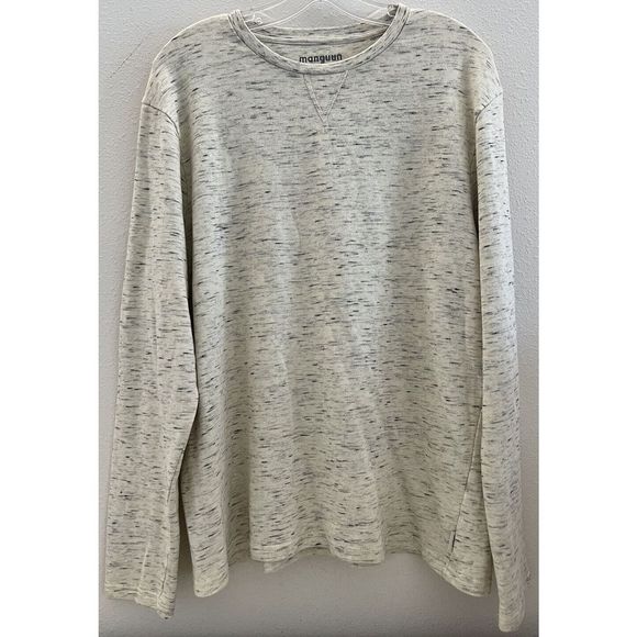 Manguun Mens Sz L Heathered Beige Long Sleeve Pullover Crew Neck Shirt - Picture 1 of 6